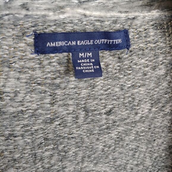 American Eagle Outfitters open front sweater knit cardigan red gray Fair Isle - Picture 6 of 8